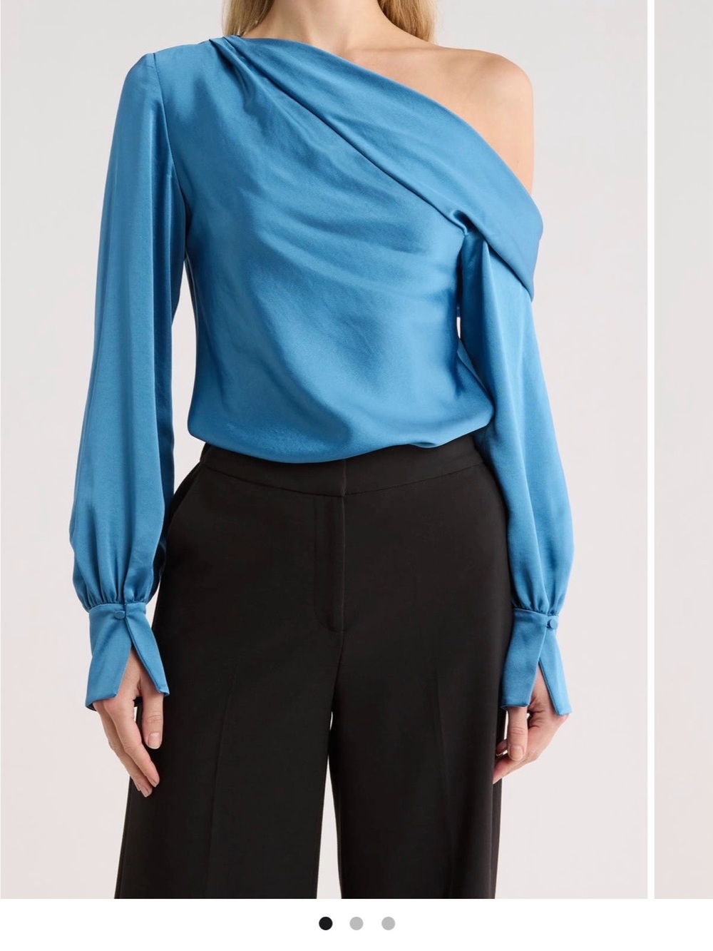 Jonathan Simkhai One-Shoulder Satin Blouse in Bright Blue